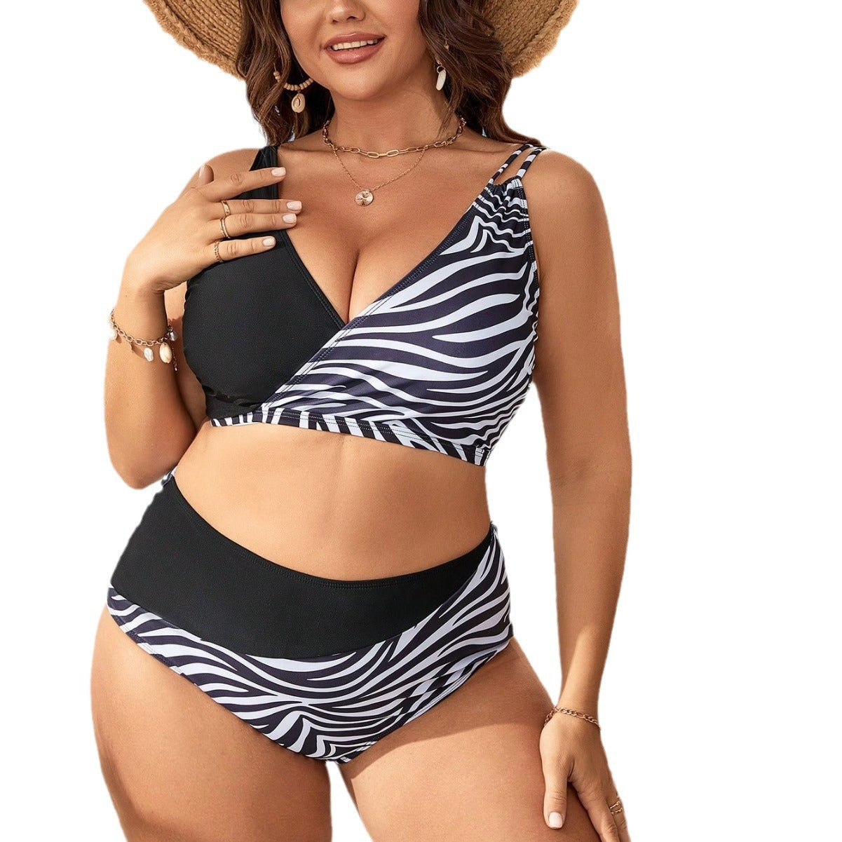 LF (L-4XL) bikini sexy suit split black and white printed large size swimsuit