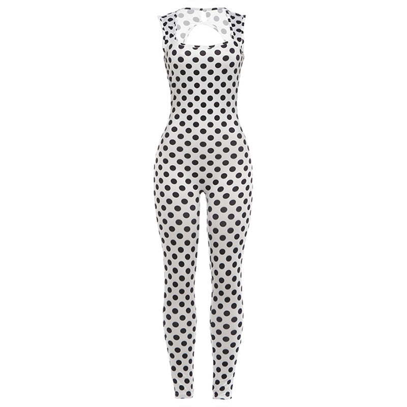 SXR K6Q08484A summer backless sleeveless polka dot printed jumpsuit