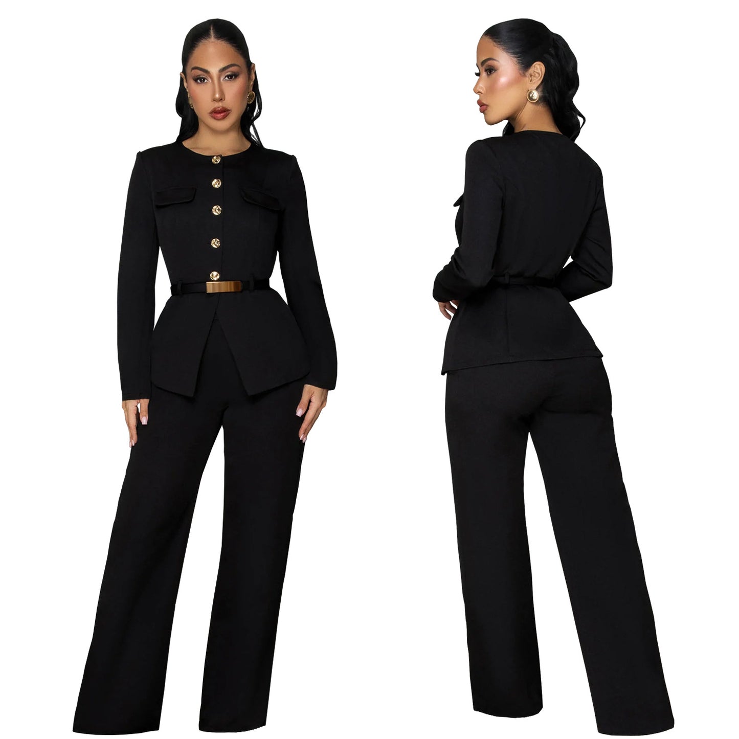 XYZ C7605 figure flattering belt top and trousers suit