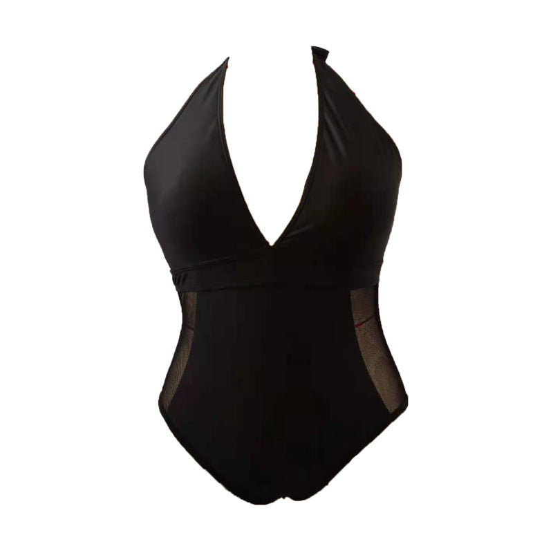 LF (L-4XL) women's one-piece solid color backless sexy swimsuit plus size