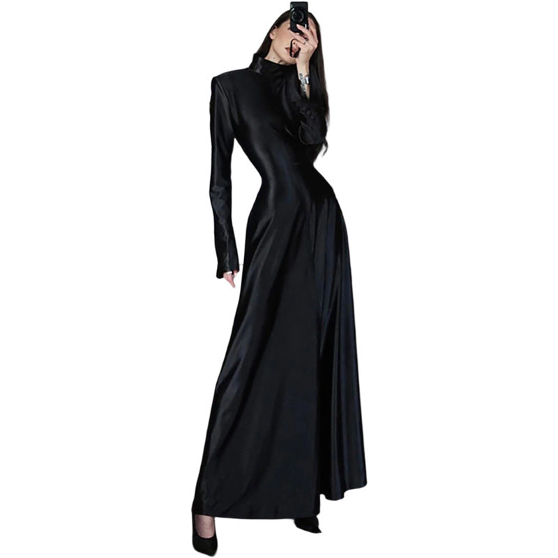 SXR winter formal dress turtleneck waist solid color dress