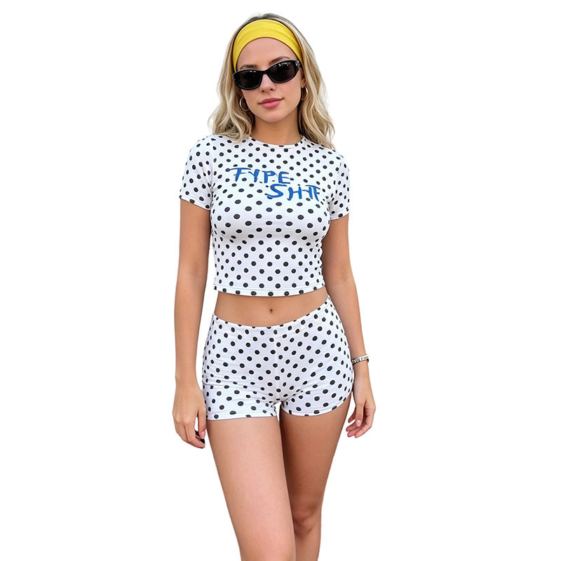 SXR K6S08332A spring and summer cropped T-shirt hip shorts polka dot set