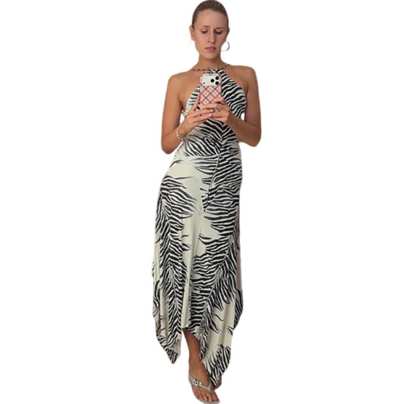 SXR K6D08446A sexy hot girl slim fit halter backless irregular dress