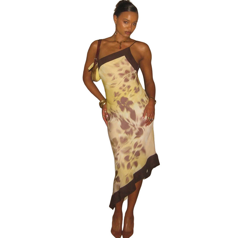 SXR K6D09929A summer printed backless suspender dress
