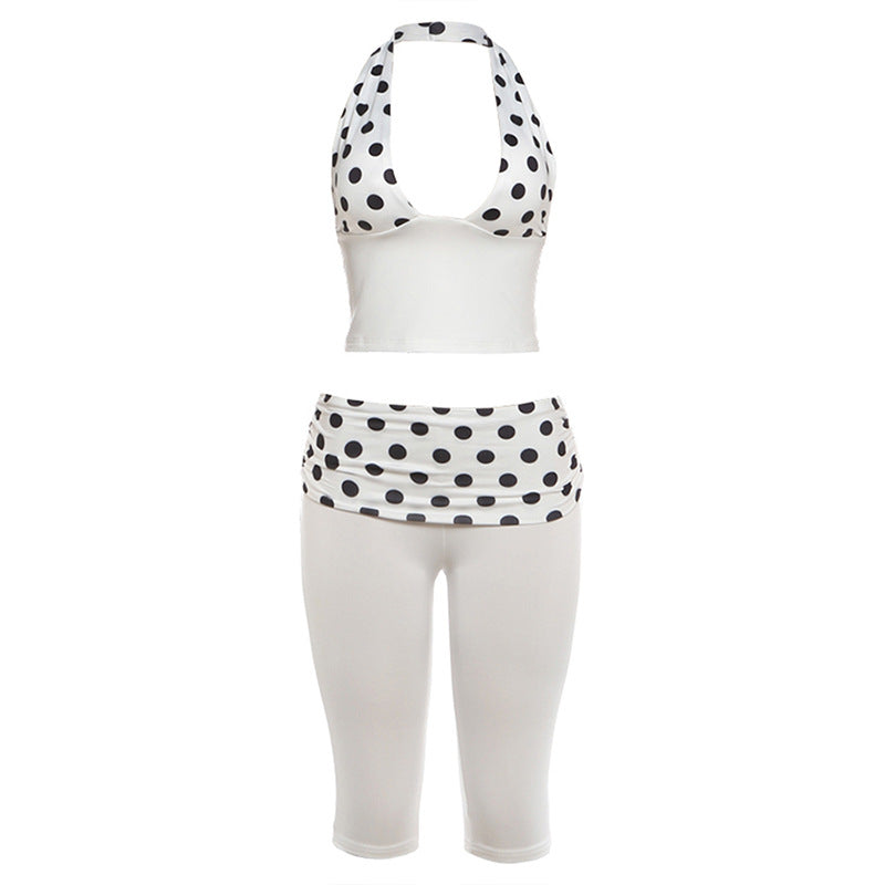 SXR K6S08461A polka dot navel halterneck vest slim-fit trousers suit
