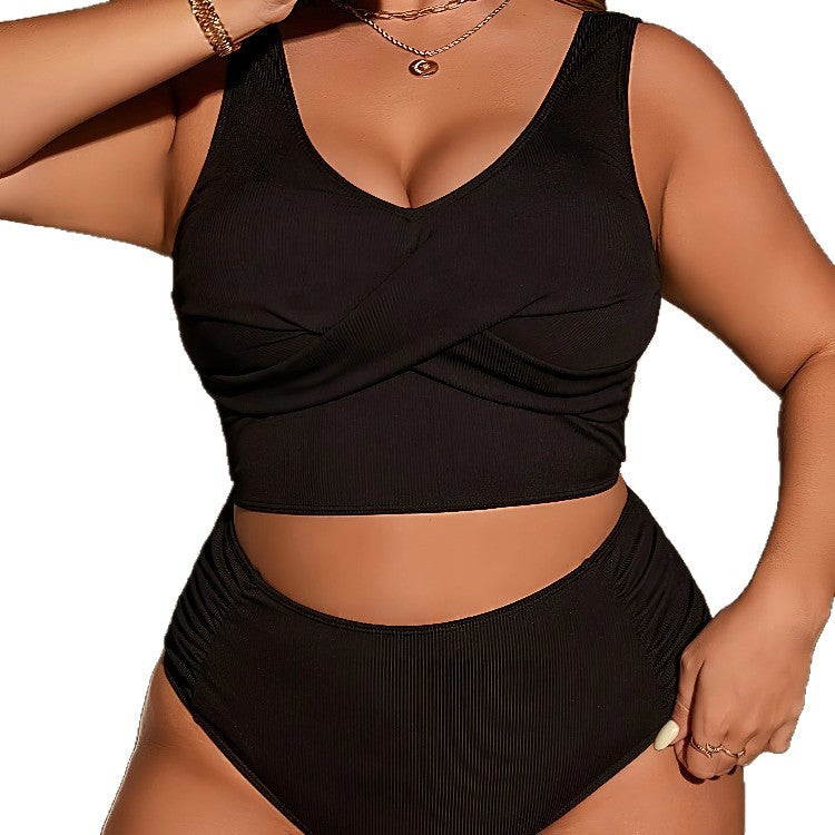 CL (L-4XL) tankini 2026 split high waist solid color special fabric large size swimsuit for women