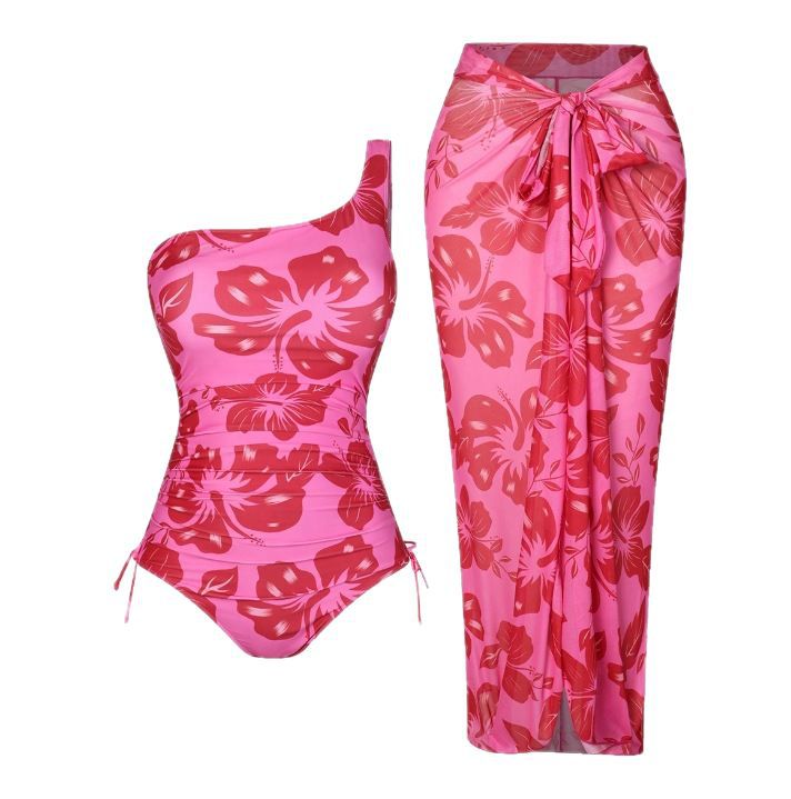 CL (L-4XL) plus size swimsuit one-shoulder one-piece bikini high waist beach skirt two-piece set