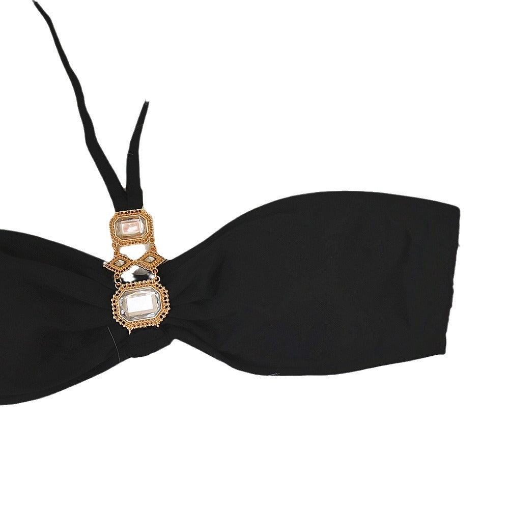 Luxury crystal diamond chain Women's split tube top strap sexy bikini