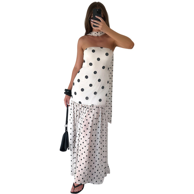 SXR K6D07455A scarf polka dot tube top dress