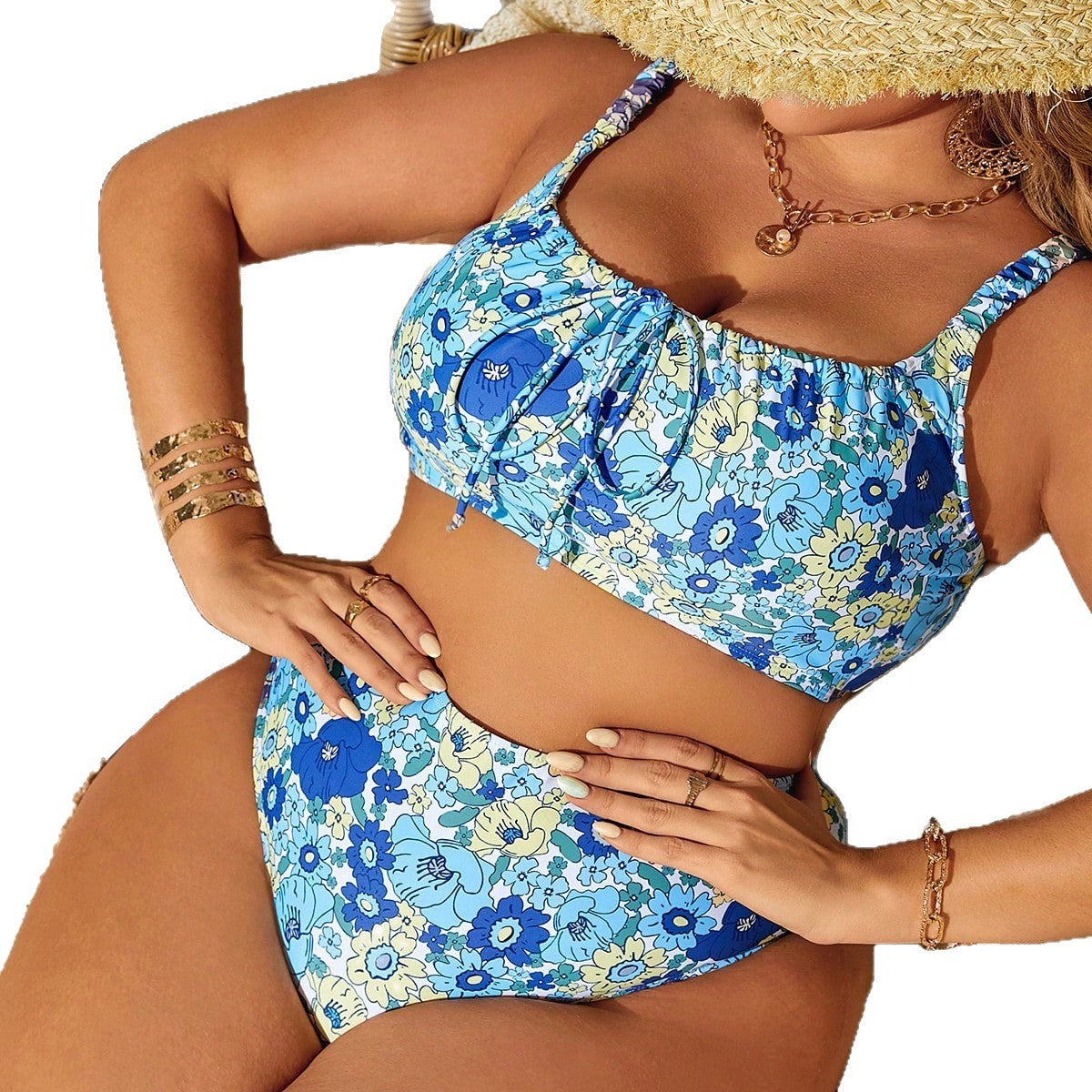 LF (L-4XL) 2026 swimsuit women's split printed large size bikini