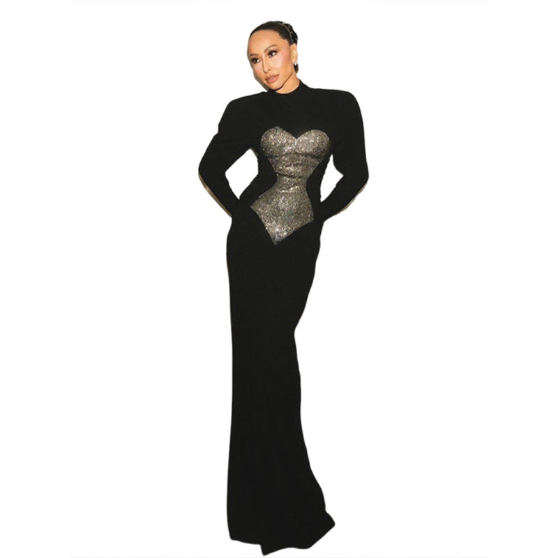 SXR winter sequin fashion high waist dress long dress