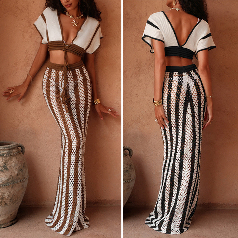 CYB Амазонка knitted tied top suit bikini beach cover-up skirt