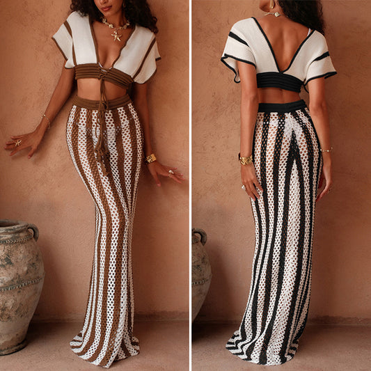 CYB Амазонка knitted tied top suit bikini beach cover-up skirt