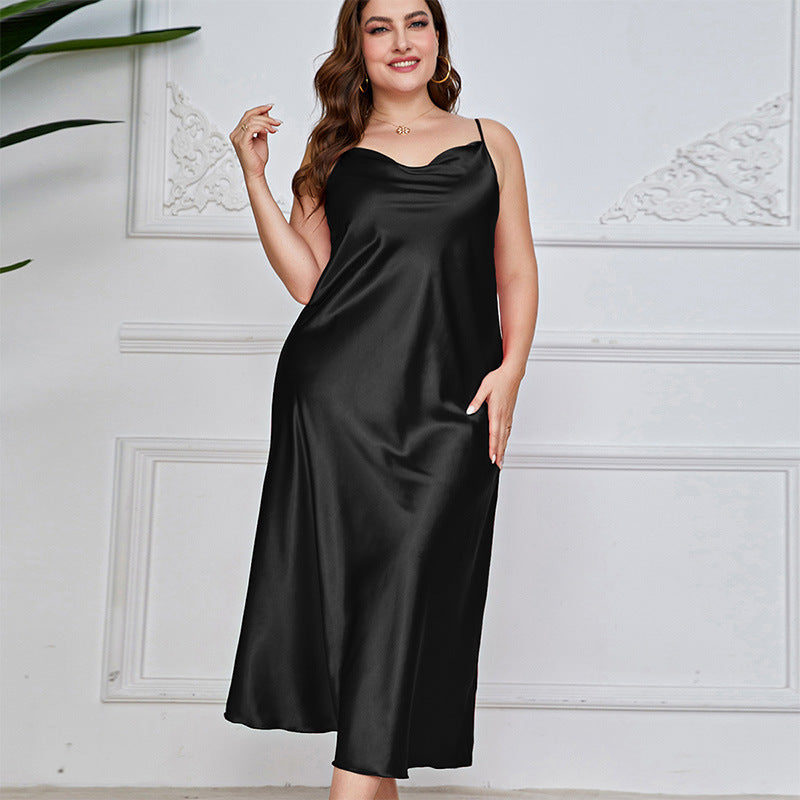 DNL plus size breathable pajamas long artificial silk camisole nightdress
