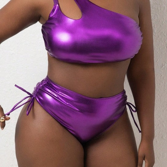 CL (L-4XL) plus size swimsuit solid color bronzing bright fabric bikini two-piece set