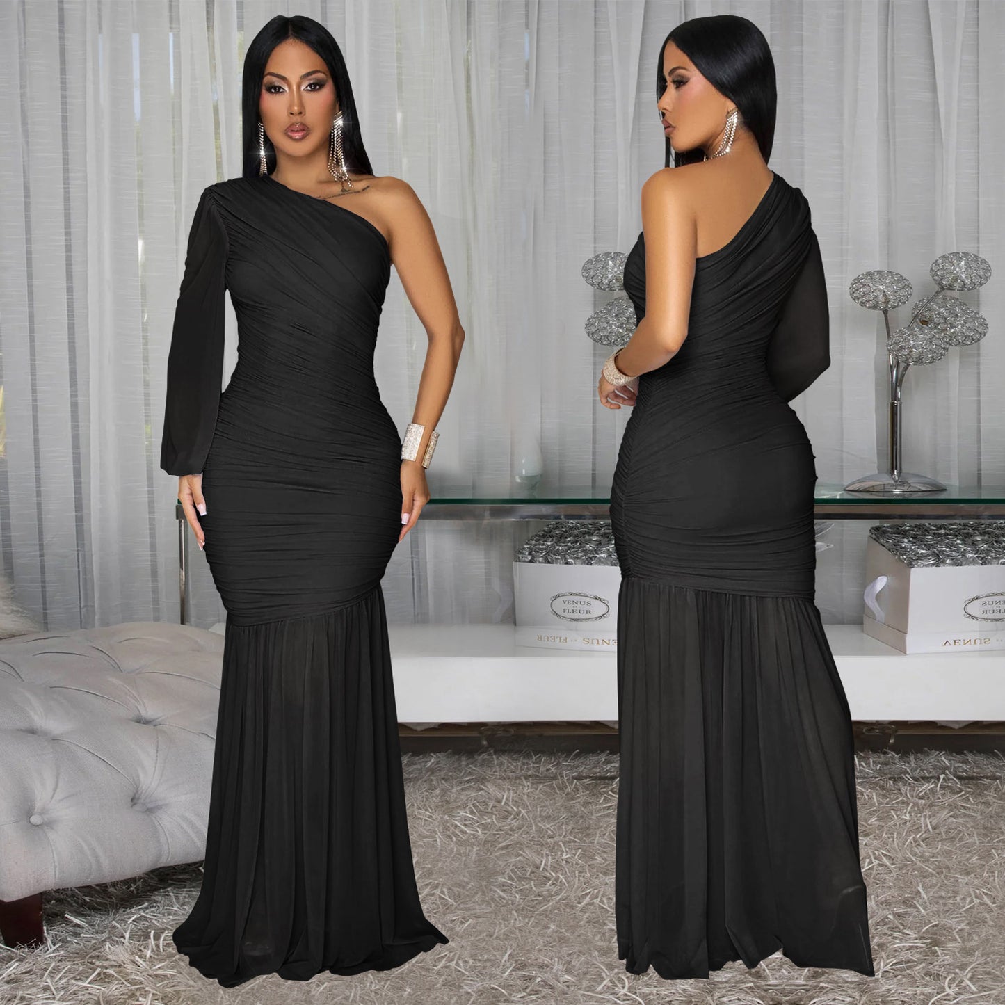 XYZ C7500 crossbody mesh high-end dress