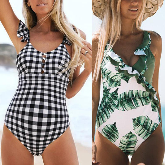 LF (L-4XL) pregnant women's one-piece simple design covered belly loose belly support Sexy Swimsuit Beach swimsuit