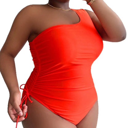 LF (L-4XL) 2026 plus size one-piece solid color high-elastic swimsuit