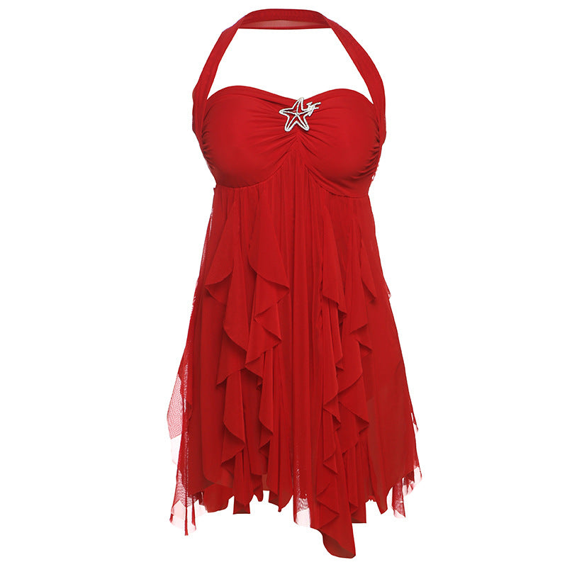 SXR summer halter backless irregular skirt short dress for women