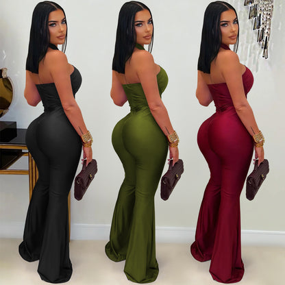 XYZ C7570 halter wide leg arm covering jumpsuit