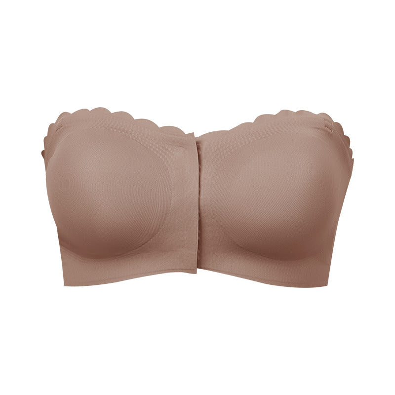 Seamless wavy edge non-slip anti-exposure tube top front buckle for underwear side adjustable push up wireless bra