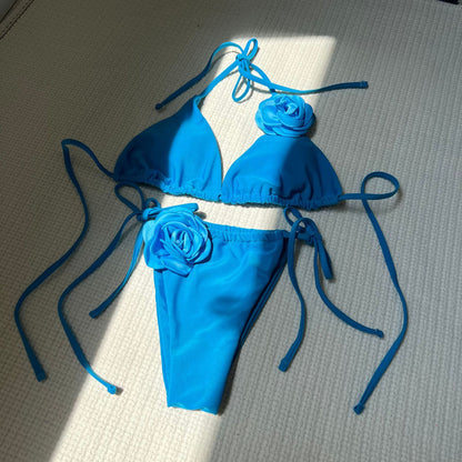 (4 days ready to ship) SY rose drawstring strap split bikini
