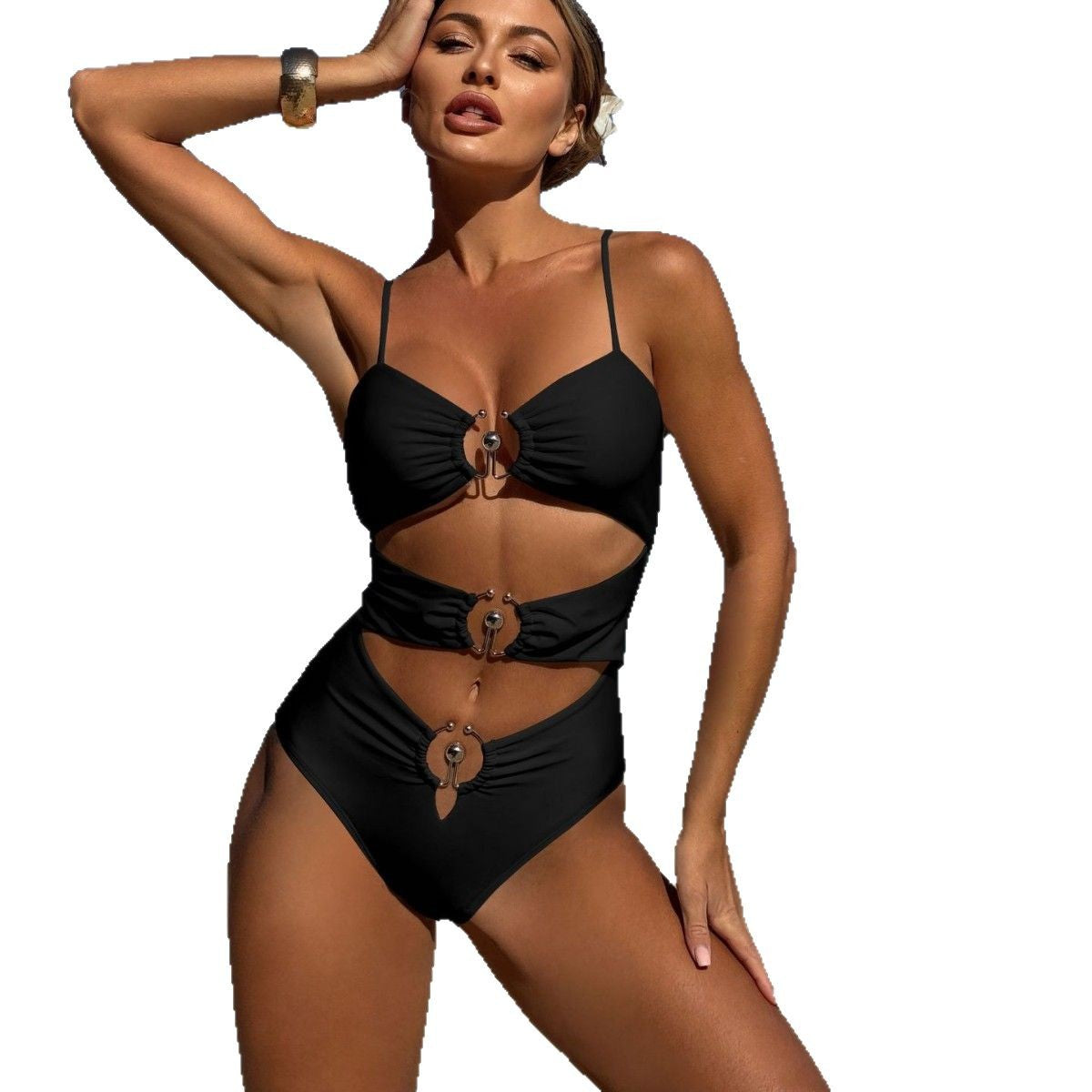 (4 days ready to ship) SY metal ring steel nail tube top bikini hollow hollow out one piece swimsuit