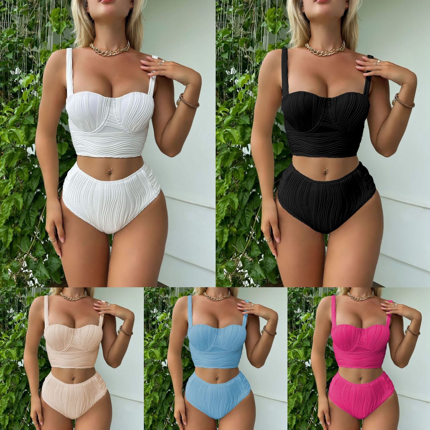 (4 days ready to ship) SY The Journey of Flower special fabric hard back two-piece high waist swimsuit