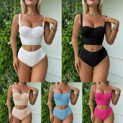 (4 days ready to ship) SY The Journey of Flower special fabric hard back two-piece high waist swimsuit