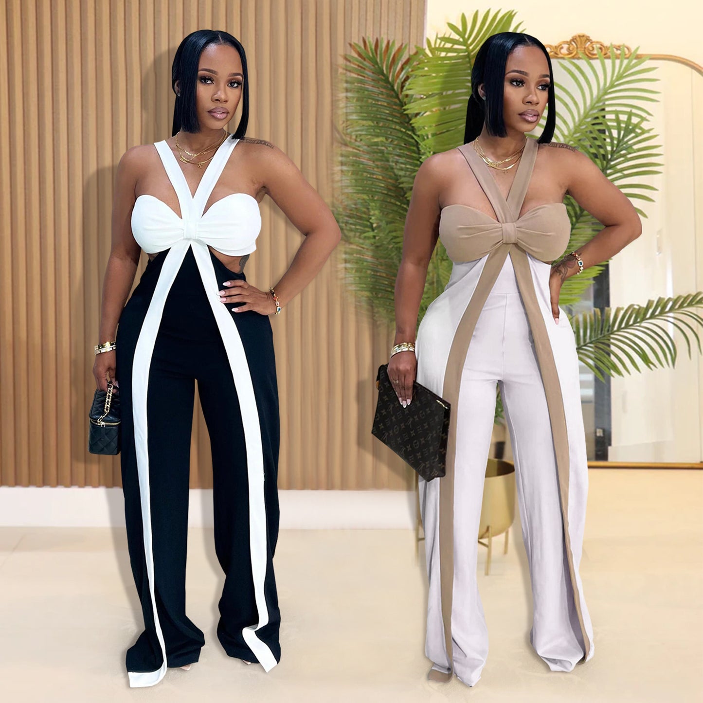 XYZ C7539 shoulder strap tube top casual wide leg jumpsuit