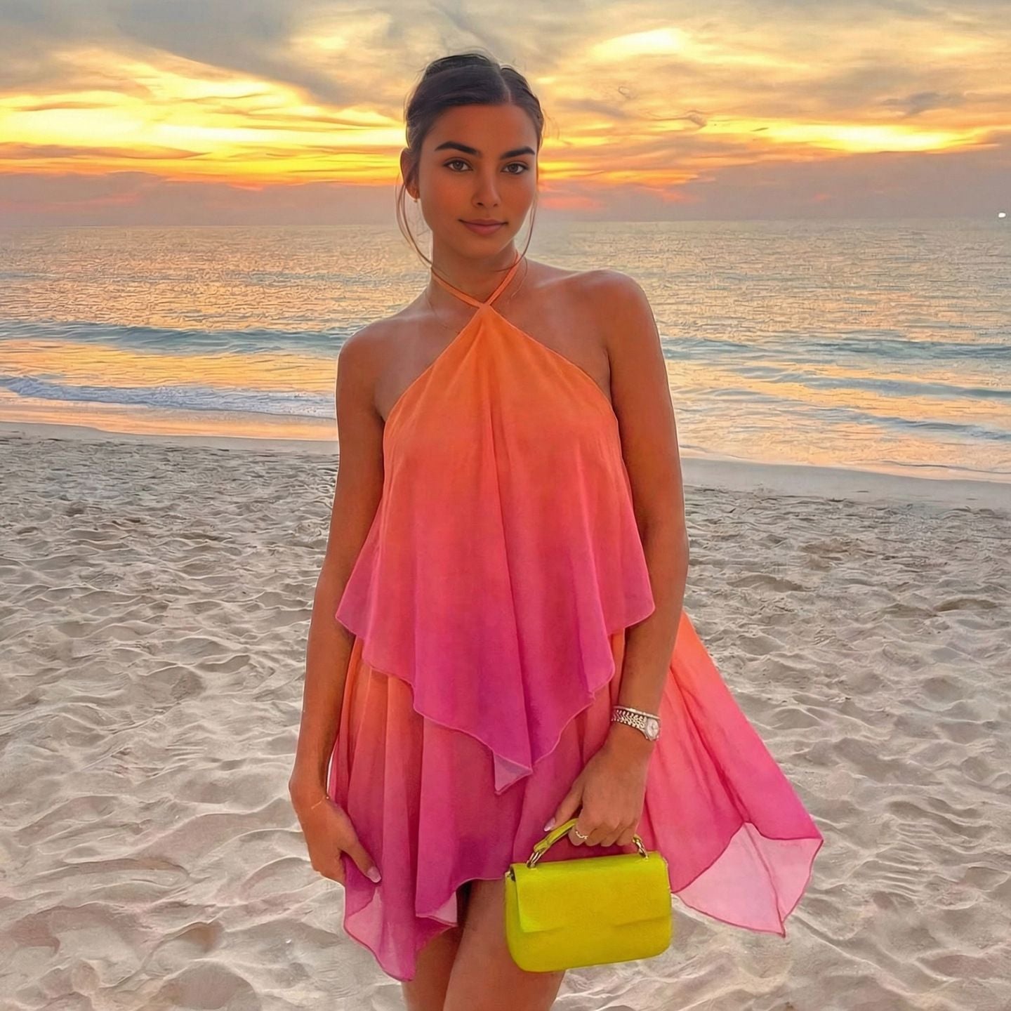 DLS summer gradient halter backless sexy tube top package hip dress