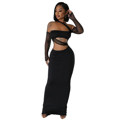 MYF (S-2XL) 20045 see-through mesh patchwork dress