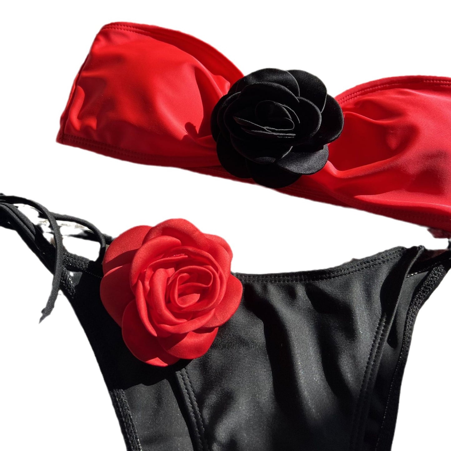 (4 days ready to ship) SY color matching rose tube top lace-up drawstring strap split swimsuit bikini 9149