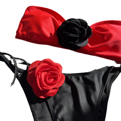 (4 days ready to ship) SY color matching rose tube top lace-up drawstring strap split swimsuit bikini 9149