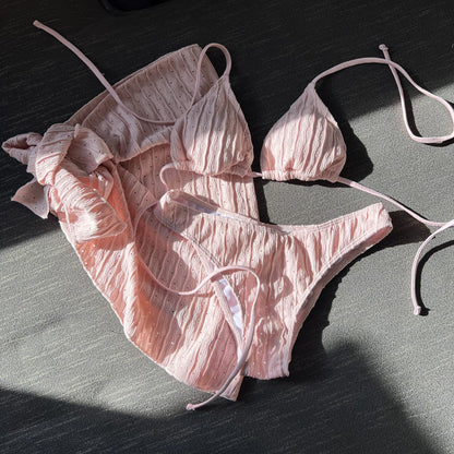 (4 days ready to ship) SY swimsuit three-piece backless drawstring strap bikini three-piece set