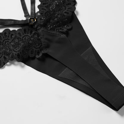 Lace stitching seamless ice silk cotton crotch large size thin belt T-shaped panties sports T-back