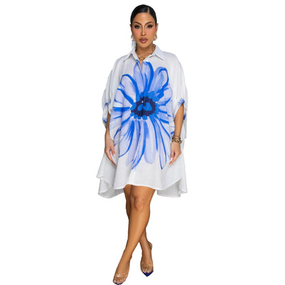GY (S-3XL) K3602 printing lapel front short back mid-length shirt