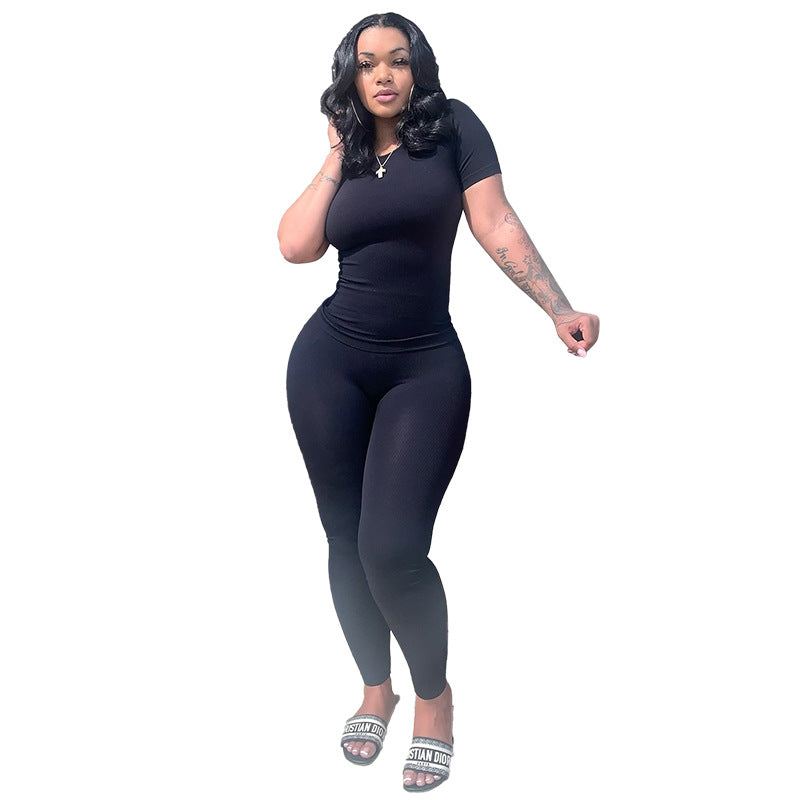 MYF (S-2XL) K9884 sports two-piece set sunken stripe high elastic suit for women