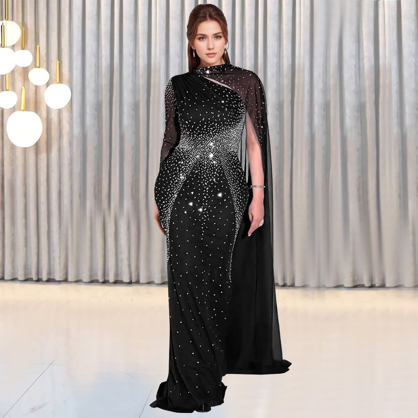 XYZ C7397 sheath mesh rhinestone dress