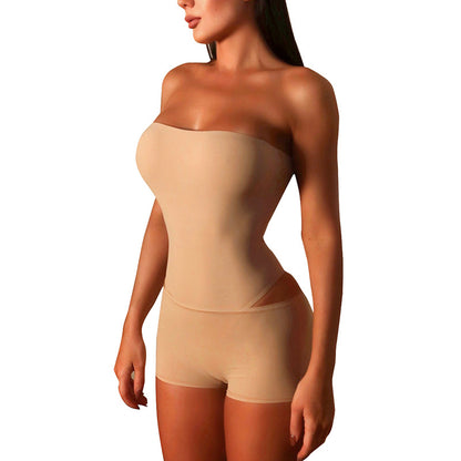 DZHT Y25ST545 collarless sleeveless bodysuit tube top jumpsuit
