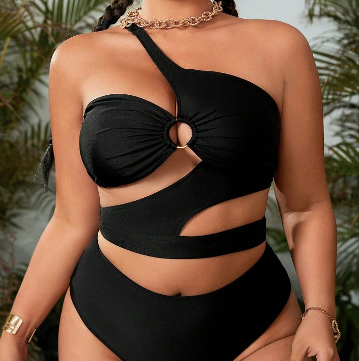 CL (L-3XL) sexy one-shoulder hollow split large size swimsuit bikini