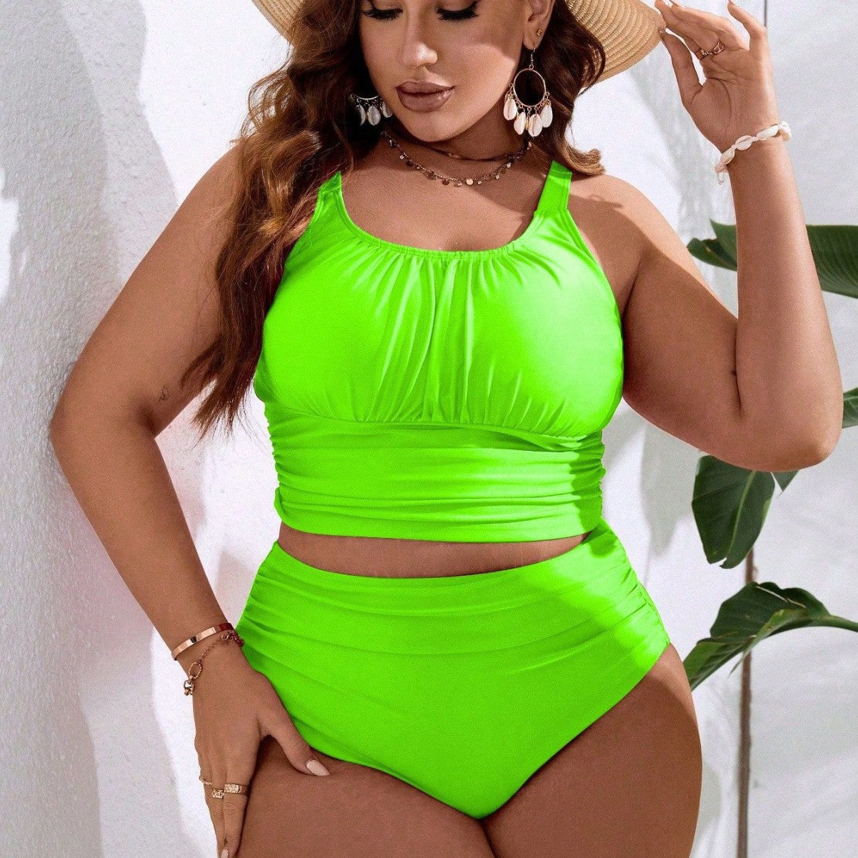 CL (L-4XL) plus size swimsuit split swimsuit high waist crimp thin bikini