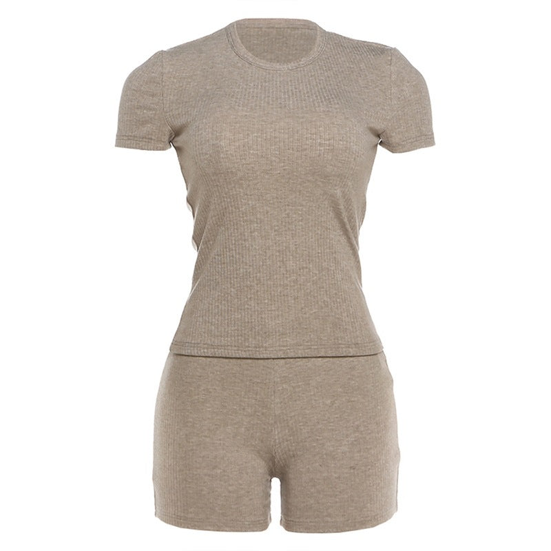 DLS summer pullover round neck waist trimming short sleeve top comfortable shorts suit