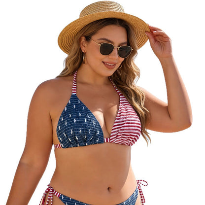 CL (L-4XL) 2026 bikini double-sided patchwork stripes halter lace-up swimsuit top