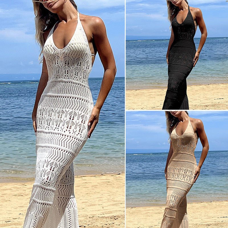 CYB knitted dress halter lace-up bare back sleeveless sheath dress