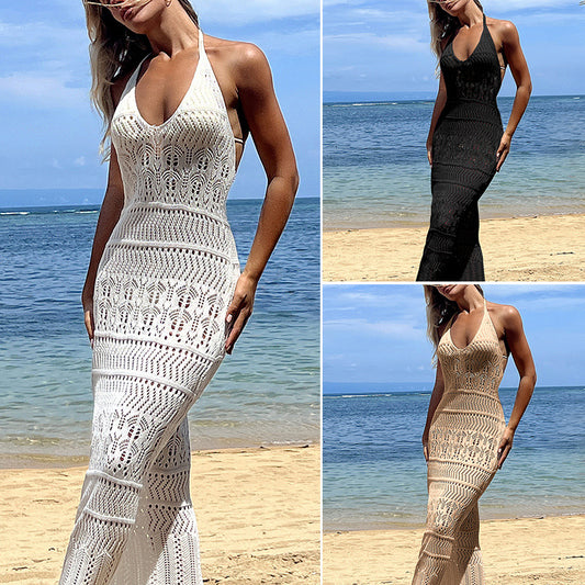 CYB knitted dress halter lace-up bare back sleeveless sheath dress