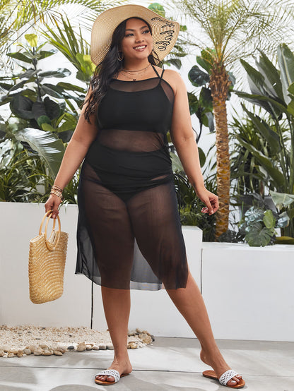 LF (L-4XL) bikini swimsuit women's split Black Ribbon yarn plus size