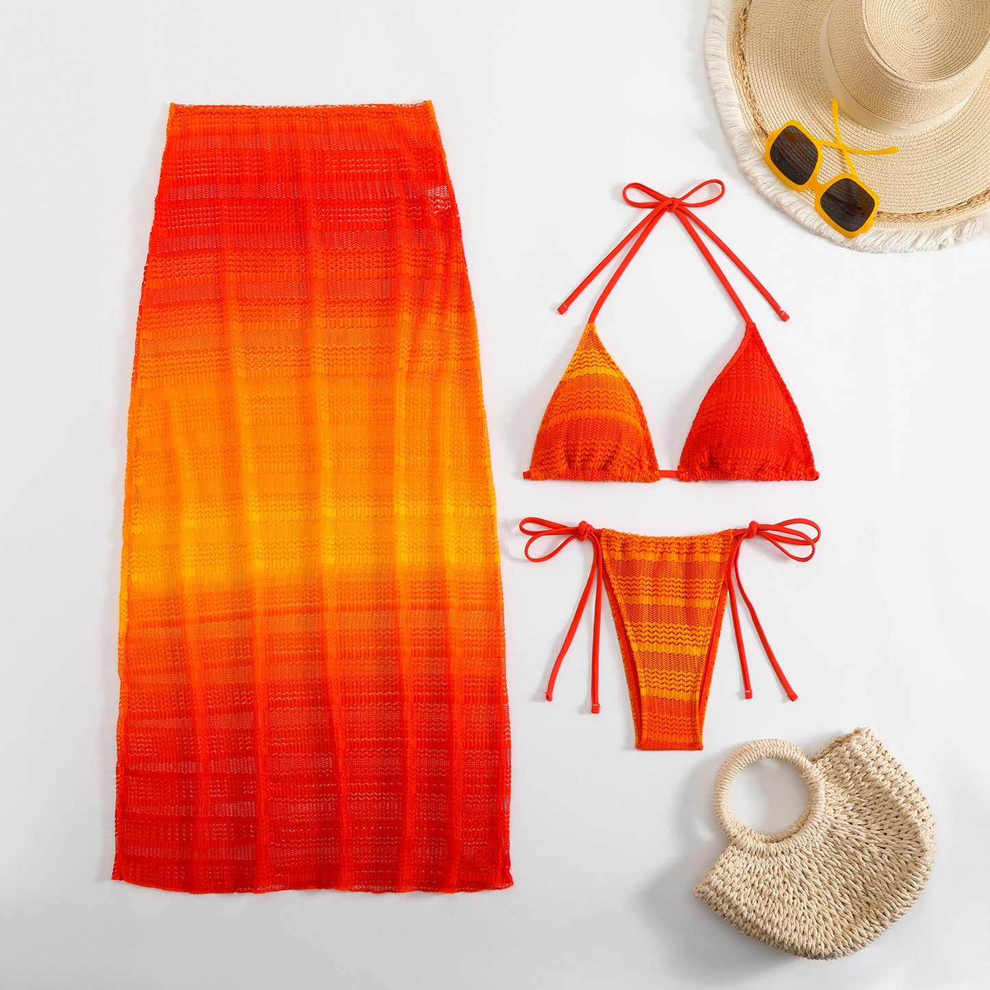 (4 days ready to ship) SY gradient mesh three-piece beach dress bikini