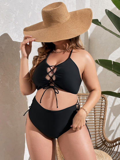LF (L-4XL) bikini sexy suit split solid color plus size swimsuit