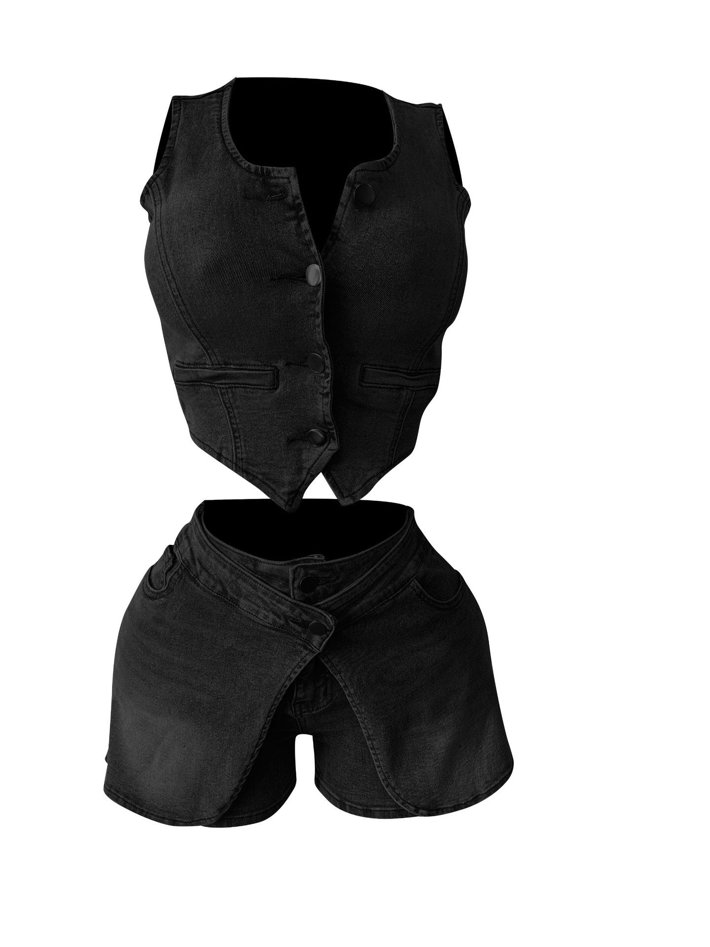 MZ (S-2XL) denim vest MZ88641 stretch apron shorts suit